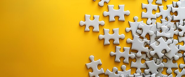 White puzzle pieces on a yellow background