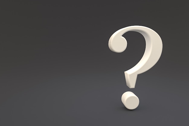 White question mark sign minimal on black background, 3d render, minimal and copy space