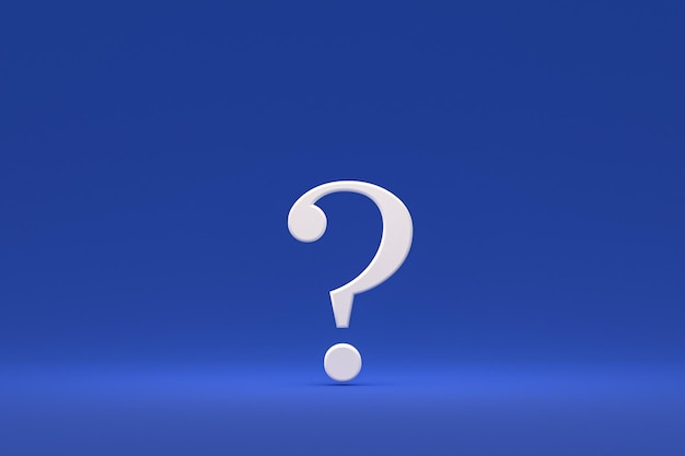 White question mark sign minimal on blue background, 3d render, minimal and copy space