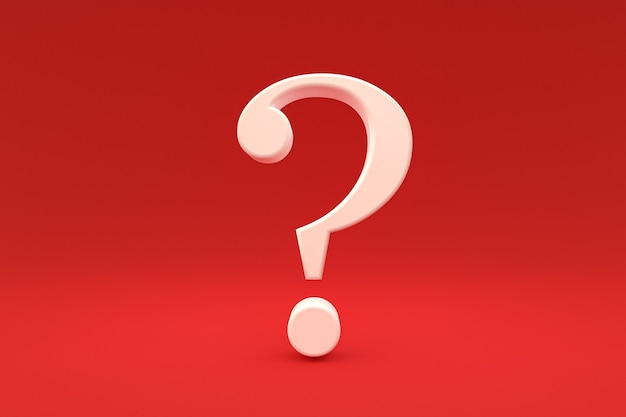 White question mark sign minimal on red background, 3d render, minimal and copy space