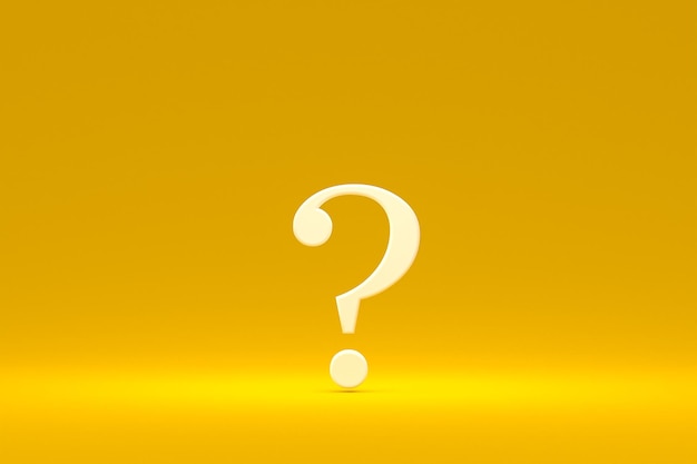 White question mark sign minimal on yellow background, 3d render, minimal and copy space