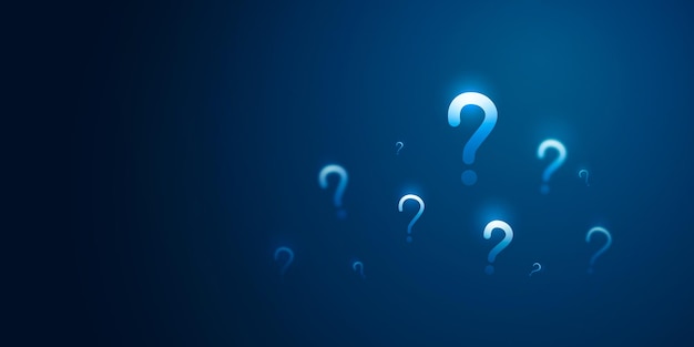 White question mark sign on punctuation blue background with abstract symbol concept or faq icon problem ask answer solution message and help support customer service information confusion element