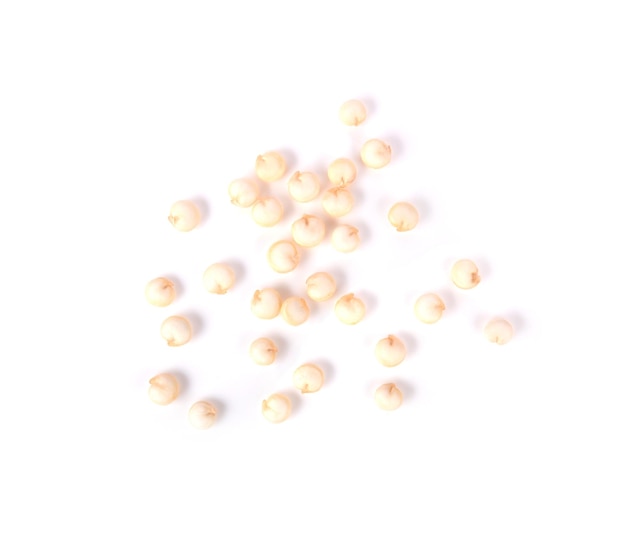 White quinoa seeds on white background Top view