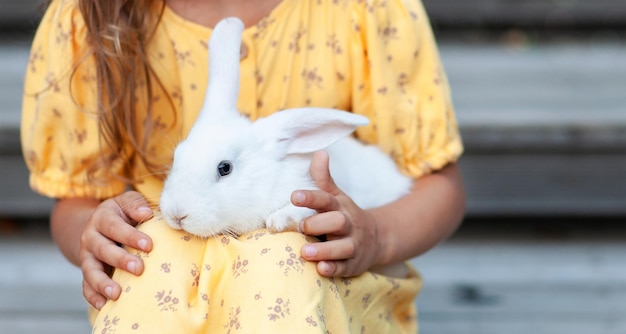 a white rabbit in the arms of a child