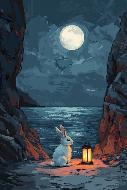 White Rabbit Under a Full Moon