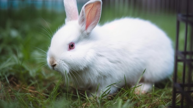 A white rabbit in the grass