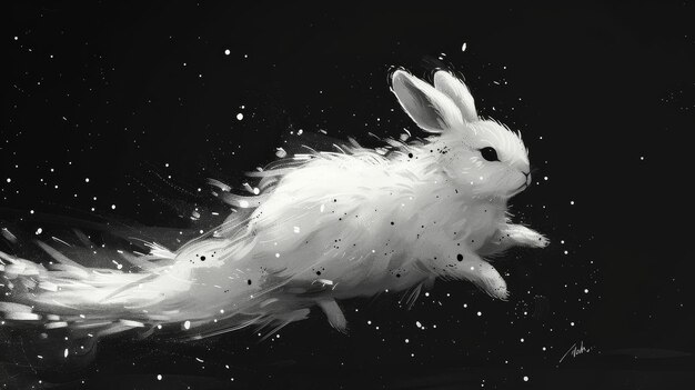 Photo white rabbit leaping through the night