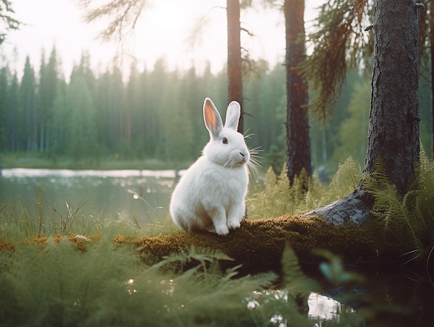 White rabbit in the nature