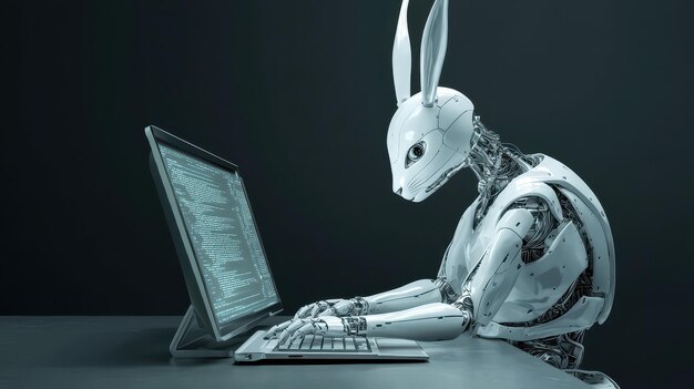 White Rabbit Robot Coding On Laptop Computer