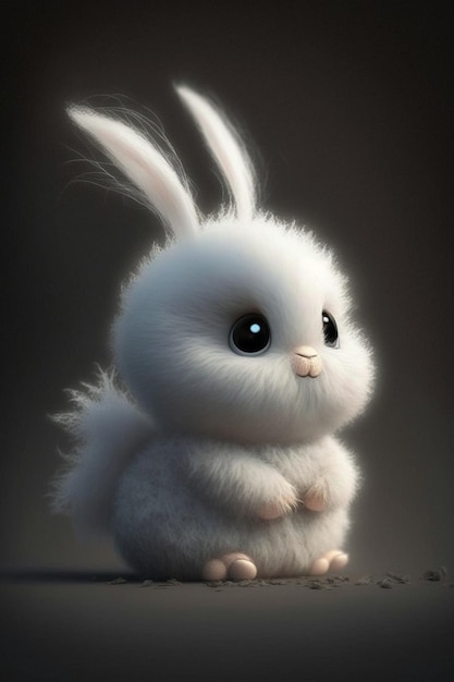 White rabbit sitting on the ground with black background generative ai