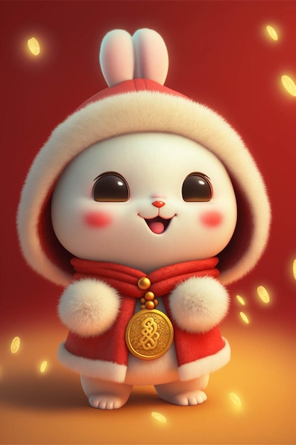 White rabbit wearing a red coat and a gold medal generative ai