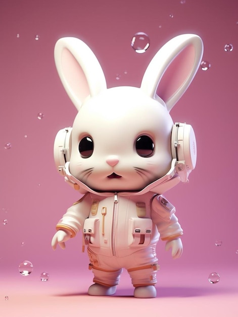 a white rabbit wearing a space suit and headphones