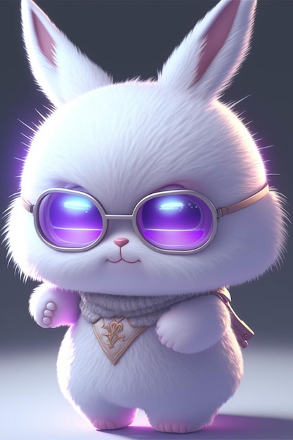 White rabbit wearing sunglasses and a scarf generative ai