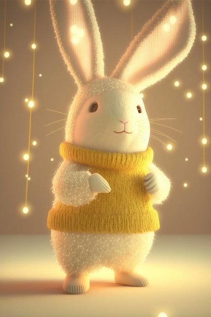 White rabbit wearing a yellow sweater generative ai