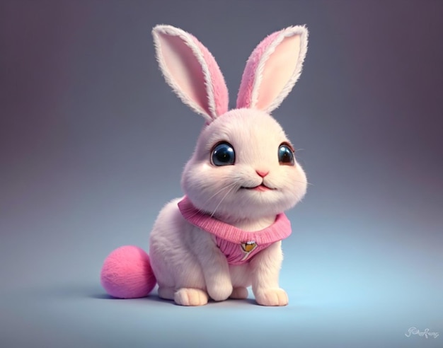 a white rabbit with a pink collar and a pink ribbon around its neck