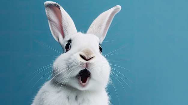 A white rabbit with a surprised expression