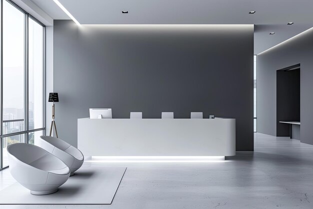 Photo white reception desk in modern gray office