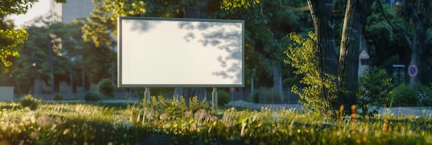 White rectangular signboard on a grassy roadside ready for advertisement placement