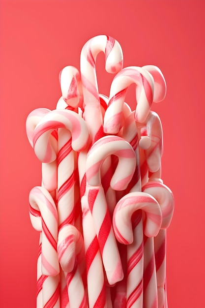 White And Red Candy Canes On Pink Background