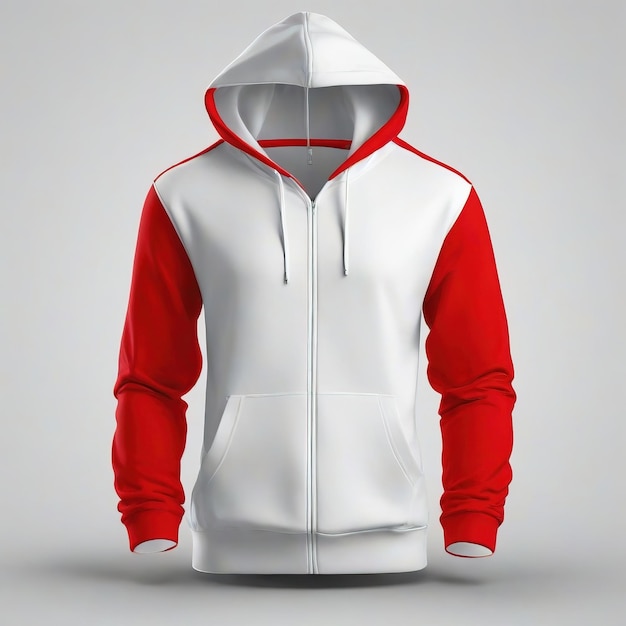 a white and red hoodie with a hoodie on it