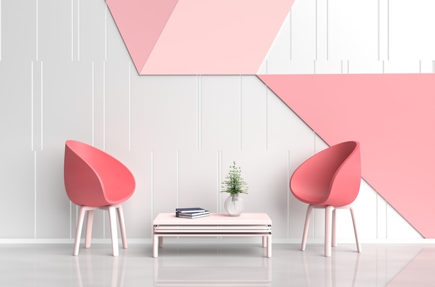 White Red pink room of love on Valentine`s Day.decor red chair,pink and red cement wall. 3