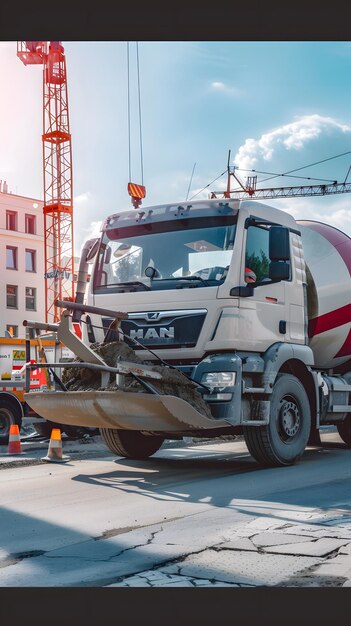 Photo a white and red truck with the word man on the front