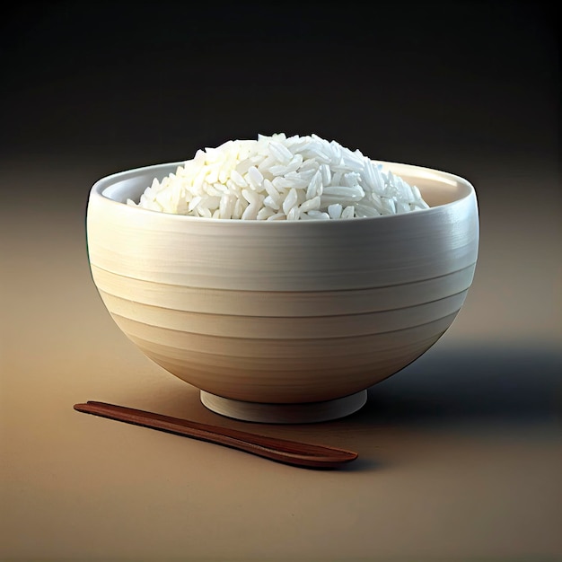 White rice in black bowl on wooden background Generate Ai