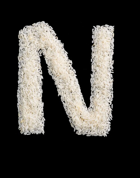 White rice grain alphabet letter