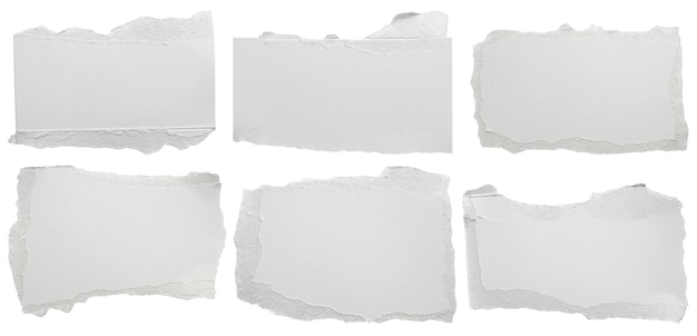 White ripped paper torn edges strips isolated on white background