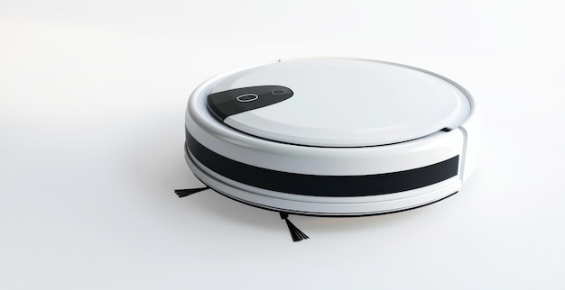 White robot vacuum cleaner isolated white background elegant design advanced functions