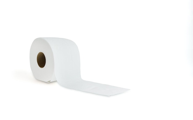 White Roll of toilet paper for household clean Tissue on white background Space for text