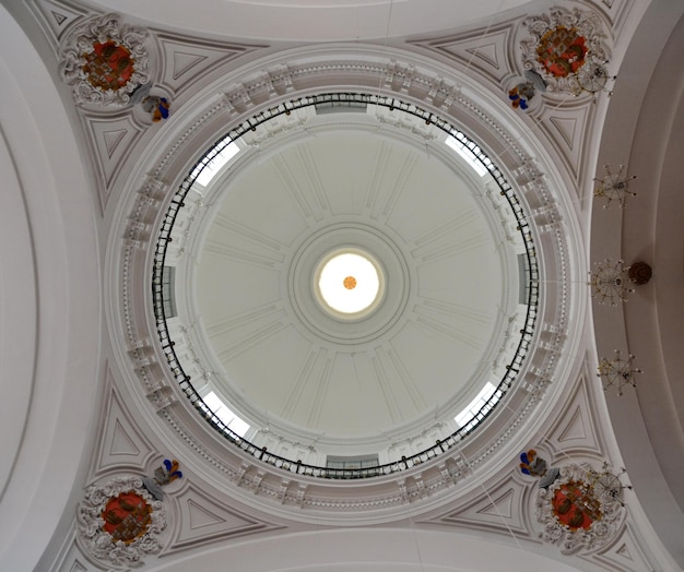 White roof dome forming a perfect circle, with ornaments all around