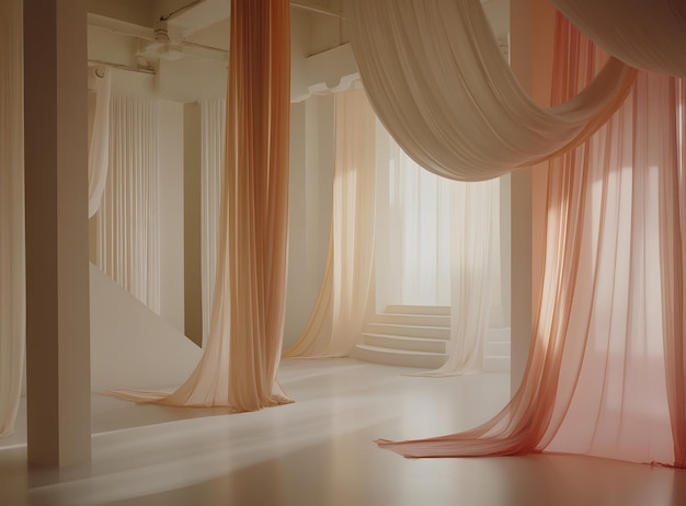 Photo white room decorated with flowing sheer curtains