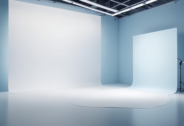 Photo a white room with a blue wall and a white sheet on the floor