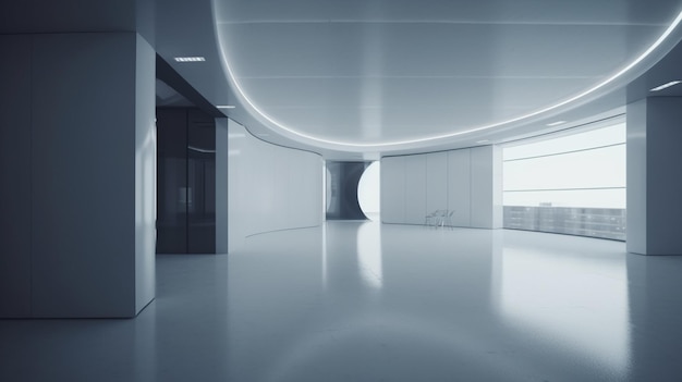 A white room with a curved ceiling and a light on the ceiling.