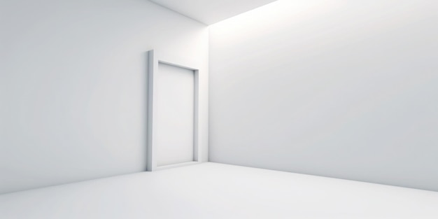 A white room with a door that says'the door '