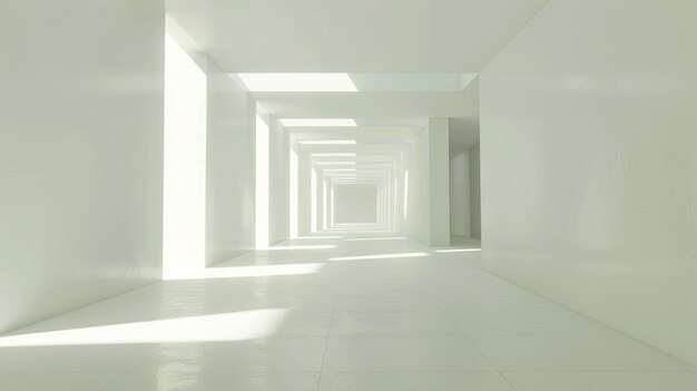 a white room with a large hallway that has a large hallway that has a large hallway and a large hallway