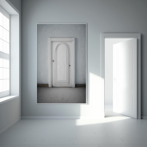 A white room with a white door and a white door that says " the door is closed ".