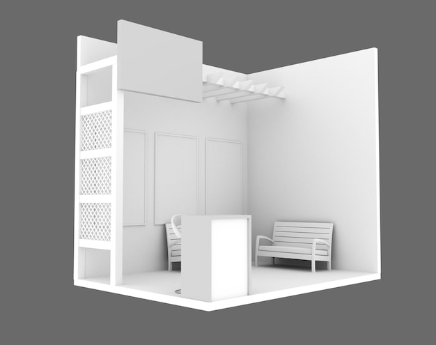 a white room with a white shelf and a chair