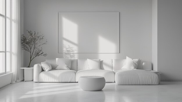 Photo a white room with a window white walls and a minimalistic interior design of the living room create