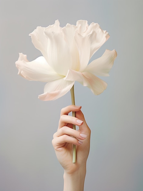 White rose in hand