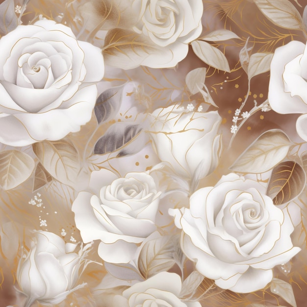 White roses on a gold background.