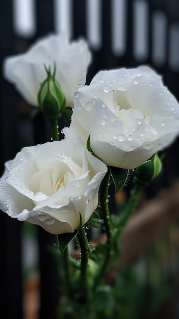 Photo white roses with the raindrops on them