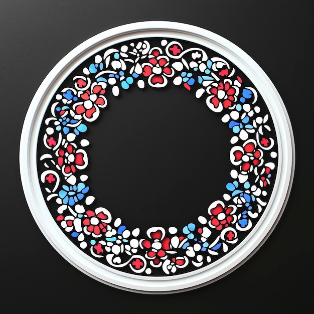 Photo white round frame with colorful floral pattern