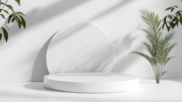 a white round object with a green plant in the middle