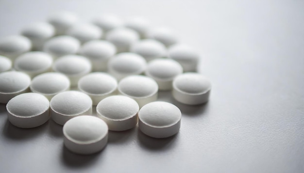 White round pills on white background symbolize purity and health isolated beautiful unique