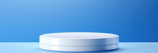 White Round Podium on Blue Background