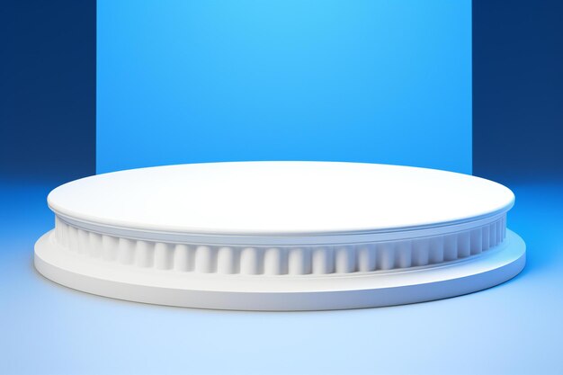 White round podium on blue background