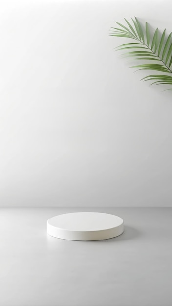 White round podium empty pedestal in light beige tones minimalistic background mockup platform