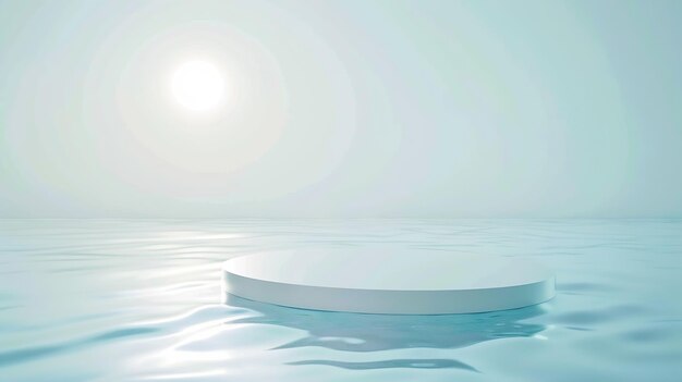 White round podium on the water surface background Flat lay copy space Generative AI